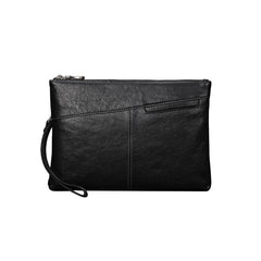 Black Leather Mens Wristlet Wallet Vintage Clutch Bag Zipper Clutch Purse for Men