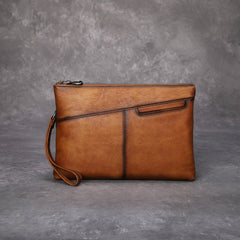 Best Leather Mens Wristlet Wallet Vintage Clutch Bag Zipper Clutch Purse for Men