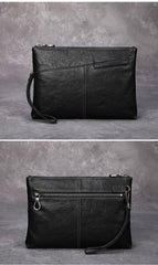 Black Leather Mens Wristlet Wallet Vintage Clutch Bag Zipper Clutch Purse for Men