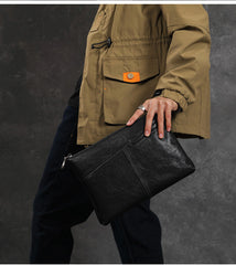 Brown Leather Mens Wristlet Wallet Vintage Clutch Bag Zipper Clutch Purse for Men