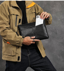 Brown Leather Mens Wristlet Wallet Vintage Clutch Bag Zipper Clutch Purse for Men