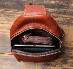Brown Leather Sling Bag Men's Sling Backpack Brown Chest Bag One shoulder Backpack For Men
