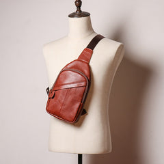 Brown Leather Sling Bag Men's Sling Backpack Brown Chest Bag One shoulder Backpack For Men