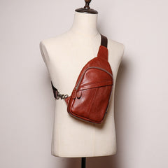 Brown Leather Sling Bag Men's Sling Backpack Brown Chest Bag One shoulder Backpack For Men