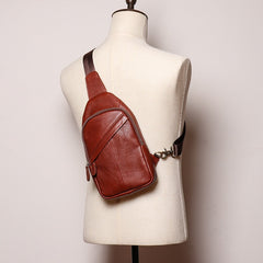 Brown Leather Sling Bag Men's Sling Backpack Brown Chest Bag One shoulder Backpack For Men