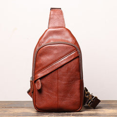 Brown Leather Sling Bag Men's Sling Backpack Brown Chest Bag One shoulder Backpack For Men