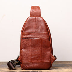 Brown Leather Sling Bag Men's Sling Backpack Brown Chest Bag One shoulder Backpack For Men