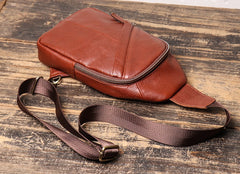 Brown Leather Sling Bag Men's Sling Backpack Brown Chest Bag One shoulder Backpack For Men
