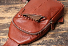 Brown Leather Sling Bag Men's Sling Backpack Brown Chest Bag One shoulder Backpack For Men