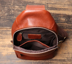 Brown Leather Sling Bag Men's Sling Backpack Brown Chest Bag One shoulder Backpack For Men