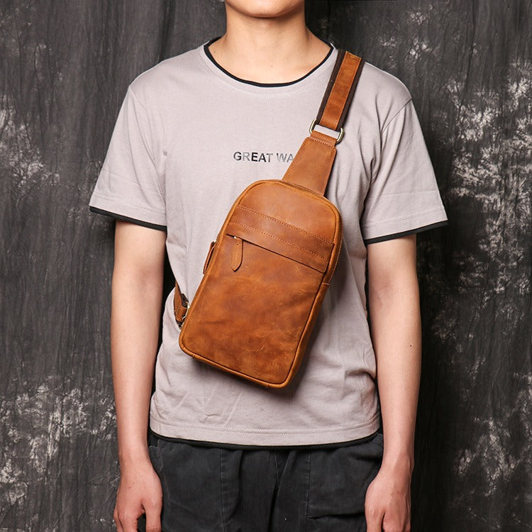 Leather Sling Bag Men Sling Backpack Leather Sling Crossbody 