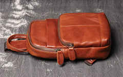 Brown Leather Sling Pack Sling Bag Chest Bags Sling Crossbody Pack Travel Bags For Men