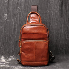 Black Leather Sling Pack Sling Bag Chest Bags Sling Crossbody Pack Travel Bags For Men