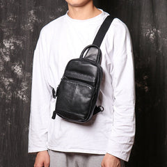 Black Leather Sling Pack Sling Bag Chest Bags Sling Crossbody Pack Travel Bags For Men