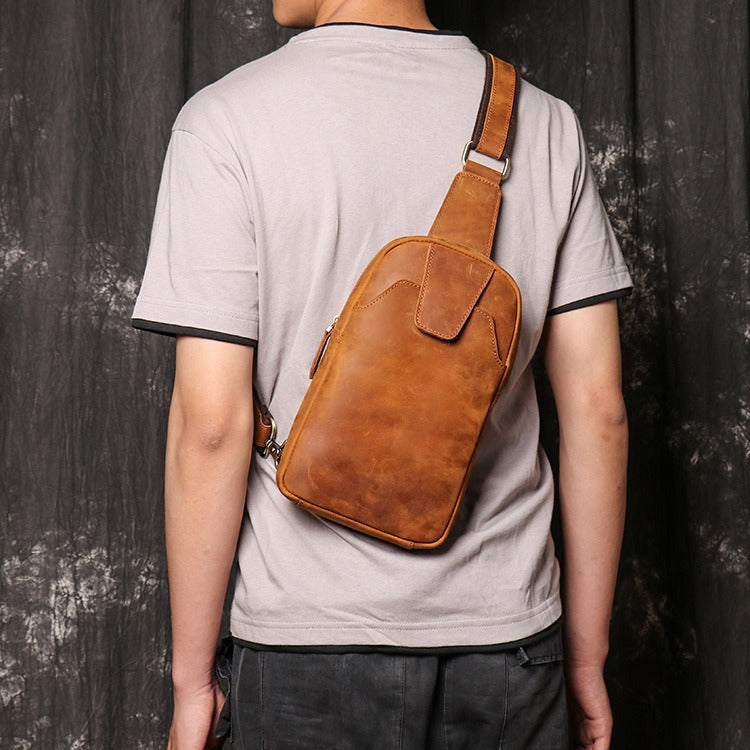 Brown Leather Sling Packs Chest Bags Sling Bag Sling Crossbody Bag