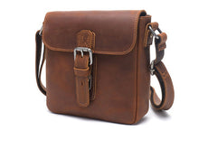 Brown Leather Small Side Bag Mens Square iPad Courier Bag Casual Messenger Bag For Men