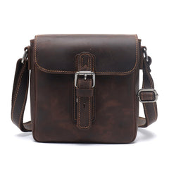 Brown Leather Small Side Bag Mens Square iPad Courier Bag Casual Messenger Bag For Men