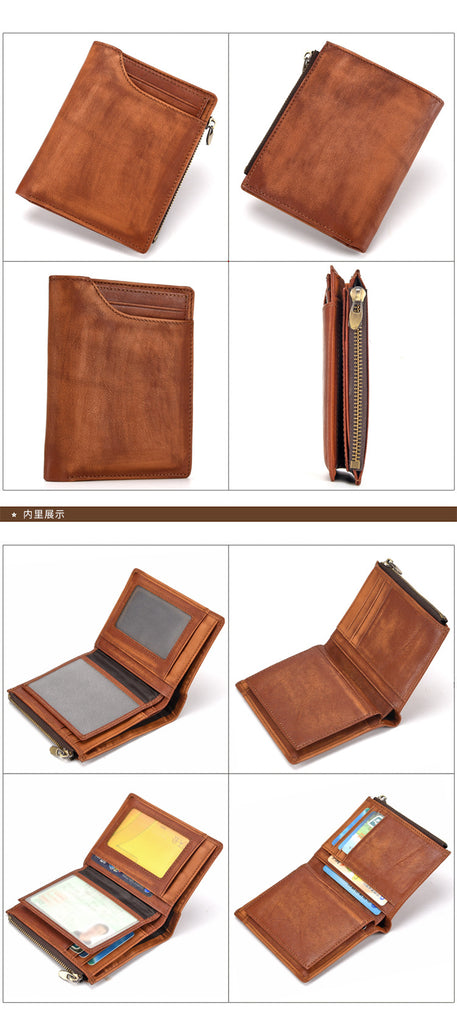 Crepe (Brick) : Short wallet, Cow Leather wallet,Orange-brown