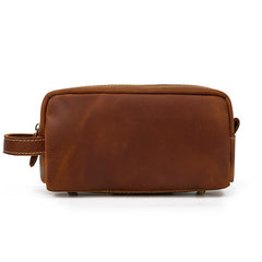 Brown MENS LEATHER ZIPPER CLUTCH WRISTLET PURSE CLUTCH BAG STORAGE BAG FOR MEN - iwalletsmen
