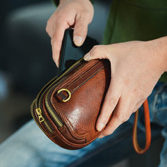 Brown Mens Clutch Wallet Leather Zipper Clutch Wristlet Purse Bag Clutch Bags For Men