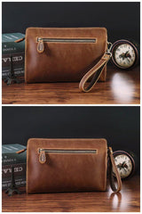 Vintage Brown Mens Clutch Wallet Leather Zipper Clutch Wristlet Purse Bag Clutch Bags For Men - iwalletsmen