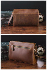 Vintage Brown Mens Clutch Wallet Leather Zipper Clutch Wristlet Purse Bag Clutch Bags For Men - iwalletsmen