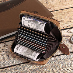 Coffee Mens Zip Card Holder RFID Wallet Zip Minimalist Card Wallet For Men
