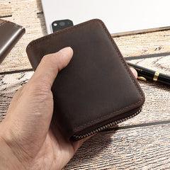 Coffee Mens Zip Card Holder RFID Wallet Zip Minimalist Card Wallet For Men