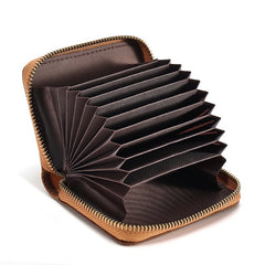 Brown Mens Zip Card Holder RFID Wallet Zip Minimalist Card Wallet For Men