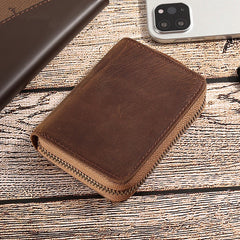 Brown Mens Zip Card Holder RFID Wallet Zip Minimalist Card Wallet For Men