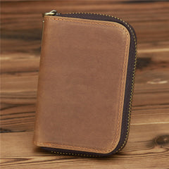 Brown Mens Zip Card Holder Wallet Around Zip Minimalist Card Wallet For Men