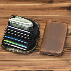 Brown Mens Zip Card Holder Wallet Around Zip Minimalist Card Wallet For Men