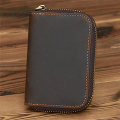 Brown Mens Zip Card Holder Wallet Around Zip Minimalist Card Wallet For Men