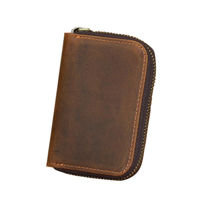 Brown Mens Zip Card Holder Wallet Around Zip Minimalist Card Wallet For Men