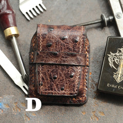 Brown Ostrich Style Leather Mens Holster Zippo Lighter Cases Belt Loop Standard Zippo Lighter Holder For Men - iwalletsmen