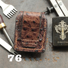 Brown Ostrich Style Leather Mens Holster Zippo Lighter Cases Belt Loop Standard Zippo Lighter Holder For Men - iwalletsmen