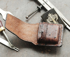 Brown Ostrich Style Leather Mens Holster Zippo Lighter Cases Belt Loop Standard Zippo Lighter Holder For Men - iwalletsmen