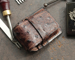Brown Ostrich Style Leather Mens Holster Zippo Lighter Cases Belt Loop Standard Zippo Lighter Holder For Men - iwalletsmen