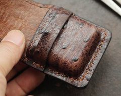Brown Ostrich Style Leather Mens Holster Zippo Lighter Cases Belt Loop Standard Zippo Lighter Holder For Men - iwalletsmen