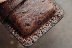 Brown Ostrich Style Leather Mens Holster Zippo Lighter Cases Belt Loop Standard Zippo Lighter Holder For Men - iwalletsmen