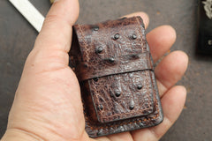 Brown Ostrich Style Leather Mens Holster Zippo Lighter Cases Belt Loop Standard Zippo Lighter Holder For Men - iwalletsmen