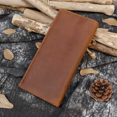 Brown Slim Long Wallet Leather Mens Bifold Long Wallet Minimalist Long Wallet For Men