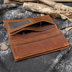 Brown Slim Long Wallet Leather Mens Bifold Long Wallet Minimalist Long Wallet For Men