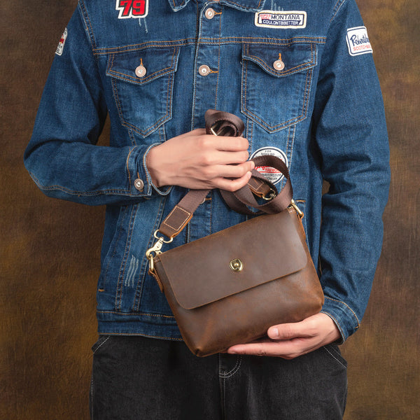 Brown Small Leather Men's Side Bag Best Small iPad Messenger Bag For Men