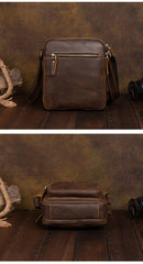 Brown Small Leather Men's Vertical Side Bag Best Vertical iPad Messenger Bag For Men