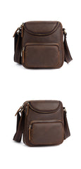 Brown Small Leather Men's Vertical Side Bag Best Vertical iPad Messenger Bag For Men