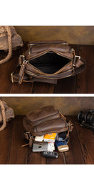 Brown Small Leather Men's Vertical Side Bag Best Vertical iPad Messenger Bag For Men