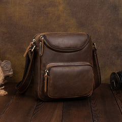 Brown Small Leather Men's Vertical Side Bag Best Vertical iPad Messenger Bag For Men
