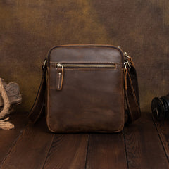 Brown Small Leather Men's Vertical Side Bag Best Vertical iPad Messenger Bag For Men