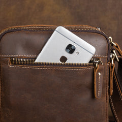 Brown Small Leather Men's Vertical Side Bag Best Vertical iPad Messenger Bag For Men